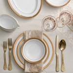 ⁦NORITAK طقم سفرة بورسلين سيرلانكي سجنتشر جولد - 112 قطعة⁩ - الصورة ⁦9⁩