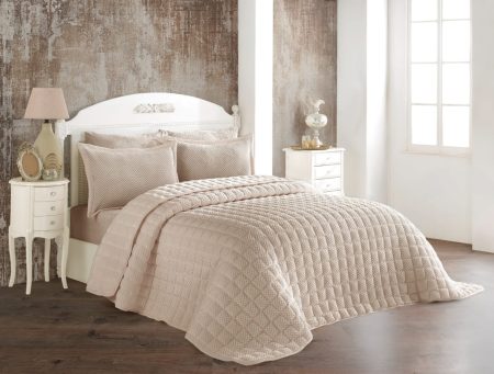 AK HOME لحاف تركي شكل مربعات لون بيج مقاس 240x220 سم