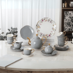 ⁦طقم شاي وجاتوه بورسلين ميكس جراي وذهبي – 24 قطعة⁩ - الصورة ⁦2⁩