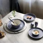 هوم سيكريت طقم عشاء بورسلين تركي لون موف كنار بلاتين - 28 قطعة