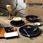 هوم سيكريت طقم عشاء بورسلين تركي لون كحلي كنار بلاتين - 28 قطعة