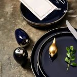 ⁦هوم سيكريت طقم عشاء بورسلين تركي لون كحلي كنار بلاتين - 28 قطعة⁩ - الصورة ⁦3⁩