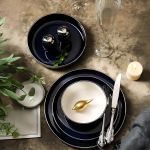 ⁦هوم سيكريت طقم عشاء بورسلين تركي لون كحلي كنار بلاتين - 28 قطعة⁩ - الصورة ⁦2⁩