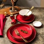 هوم سيكريت طقم عشاء بورسلين تركي لون نبيتي كنار ذهبي - 28 قطعة