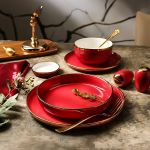 ⁦هوم سيكريت طقم عشاء بورسلين تركي لون نبيتي كنار ذهبي - 28 قطعة⁩ - الصورة ⁦2⁩