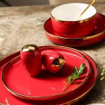 ⁦هوم سيكريت طقم عشاء بورسلين تركي لون نبيتي كنار ذهبي - 28 قطعة⁩ - الصورة ⁦3⁩