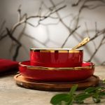 ⁦هوم سيكريت طقم عشاء بورسلين تركي لون نبيتي كنار ذهبي - 28 قطعة⁩ - الصورة ⁦5⁩