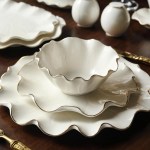 ⁦طقم سفره بورسلين مموج تايلاندي أبيض كنار ذهبي 64 قطعة⁩ - الصورة ⁦3⁩