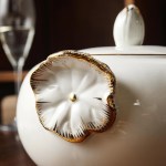 ⁦طقم سفره بورسلين مموج تايلاندي أبيض كنار ذهبي 64 قطعة⁩ - الصورة ⁦8⁩