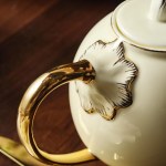 ⁦طقم سفره بورسلين مموج تايلاندي كريمي كنار ذهبي 64 قطعة⁩ - الصورة ⁦5⁩