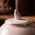 ⁦طقم شاي وجاتوه بورسلين مموج تايلاندي بينك كنار ذهبي 24 قطعة⁩ - الصورة ⁦2⁩