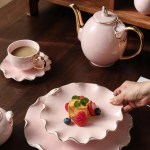 ⁦طقم شاي وجاتوه بورسلين مموج تايلاندي بينك كنار ذهبي 24 قطعة⁩ - الصورة ⁦4⁩