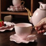 ⁦طقم شاي وجاتوه بورسلين مموج تايلاندي بينك كنار ذهبي 24 قطعة⁩ - الصورة ⁦8⁩