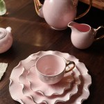 ⁦طقم شاي وجاتوه بورسلين مموج تايلاندي بينك كنار ذهبي 24 قطعة⁩ - الصورة ⁦9⁩