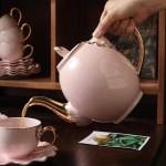 ⁦طقم شاي وجاتوه بورسلين مموج تايلاندي بينك كنار ذهبي 24 قطعة⁩ - الصورة ⁦11⁩