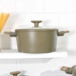 ⁦طقم حلل نانستيك مضلع من روز HS-90 لون زيتي 9 قطع⁩ - الصورة ⁦2⁩