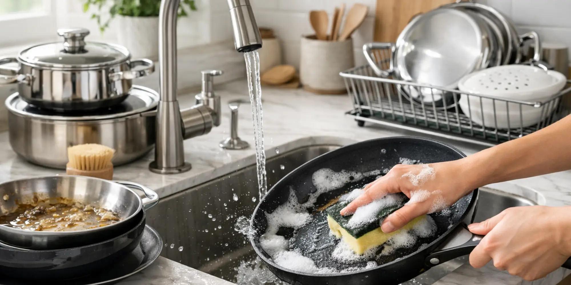 كيفية تنظيف الحلل والطاسات بطريقة صحيحة – دليل العناية بأدوات الطهي في المطبخ